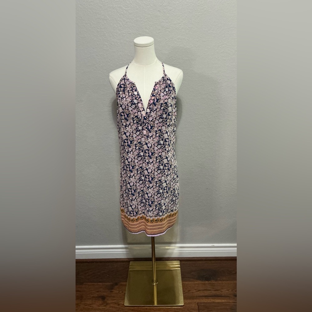 Floral Halter Dress with Lace Trim
